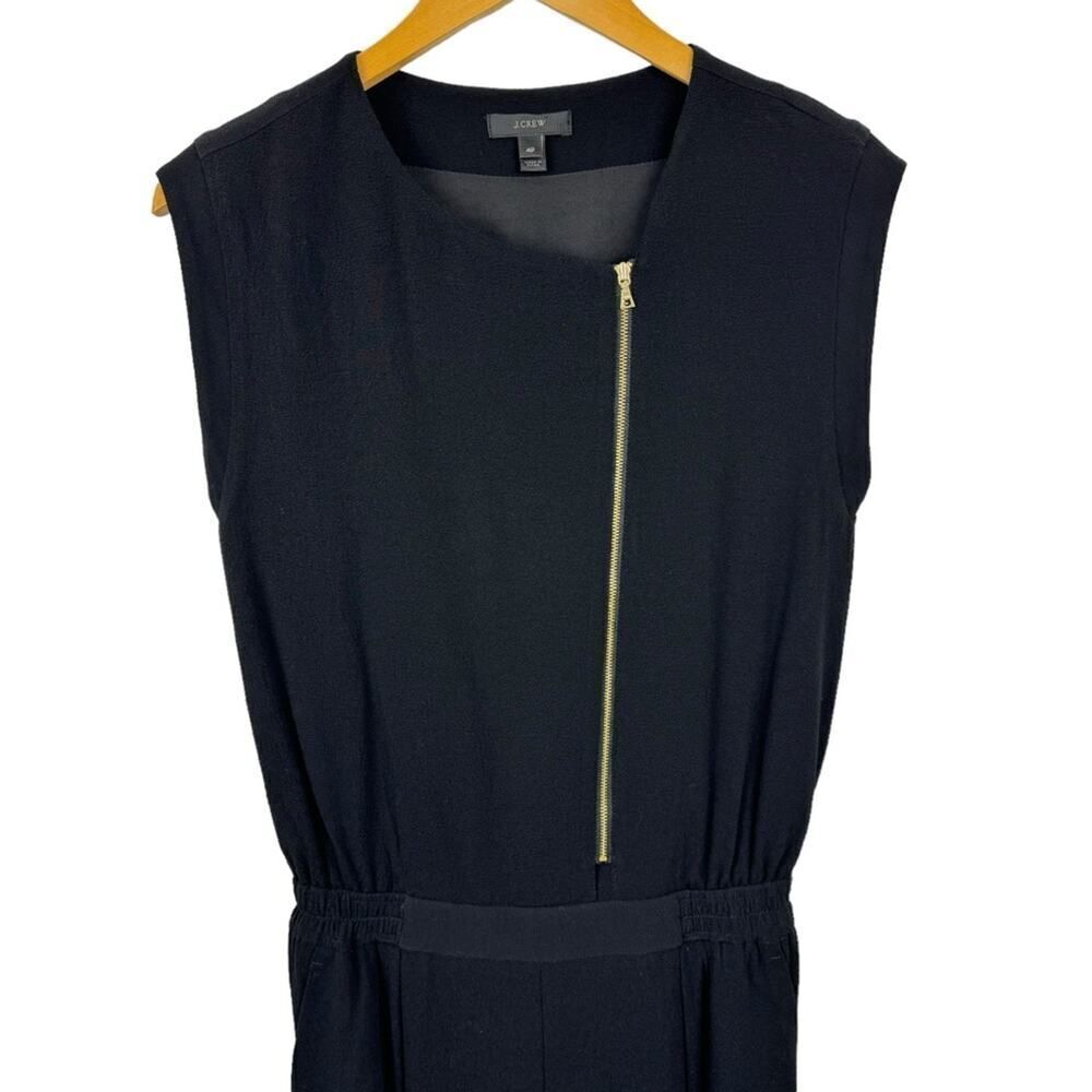 J. Crew Asymmetrical Zip Jumpsuit Black Jogger Ankle Elastic Waist Sleeveless 4P - Picture 3 of 16